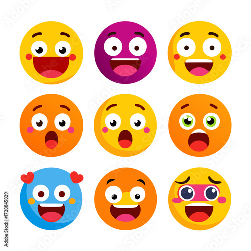 Collection of Flat Vector Cartoon Character Emoji Expression Set