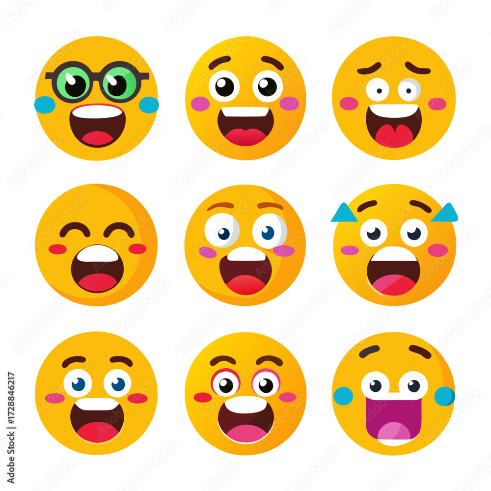 Fototapeta premium Collection of playful cartoon emoji faces in various expressions