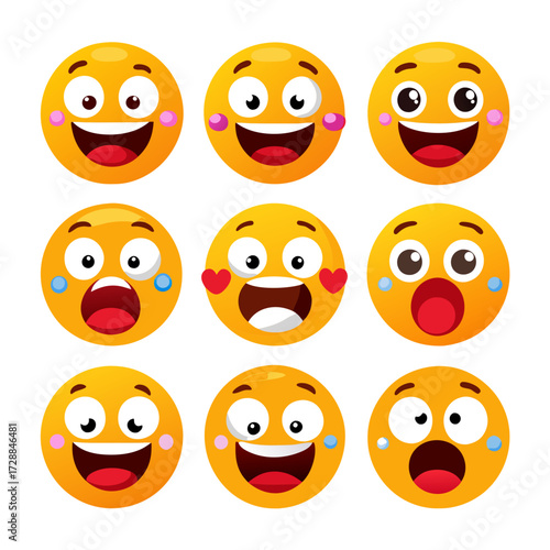 Diverse emoji set expressing various human emotions and feelings