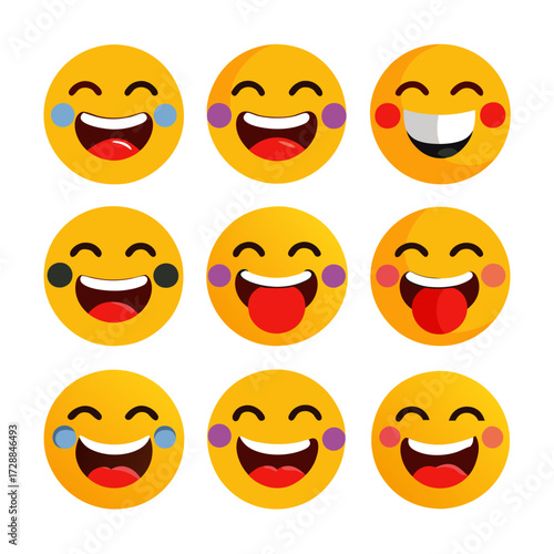 Collection of cheerful and expressive emoji faces on white