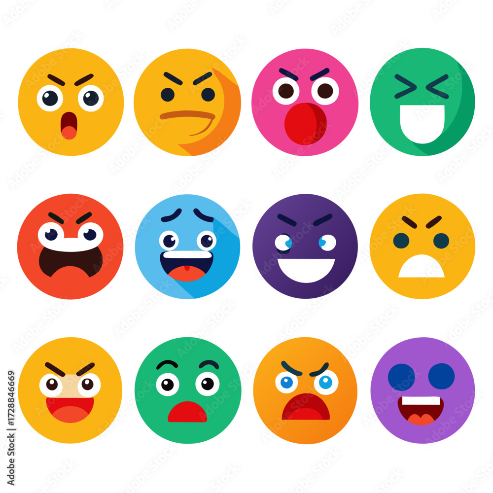 Fototapeta premium Collection of flat design emoticon characters showcasing diverse emotions