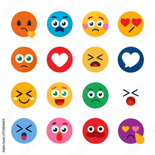 Diverse Emoticons Displaying Various Emotional States on White Background