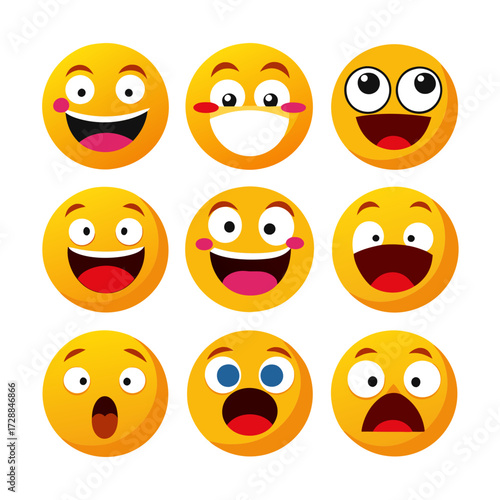 Collection of yellow cartoon emoji faces expressing different emotions