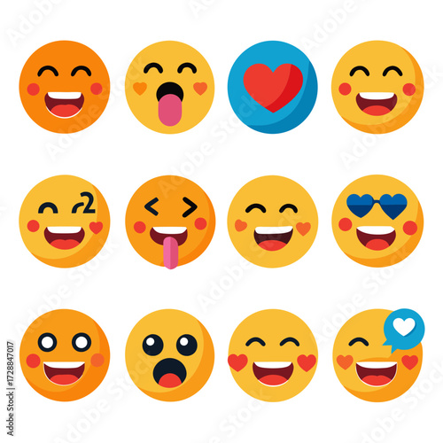 Collection of flat design emoticon characters for expressing emotion