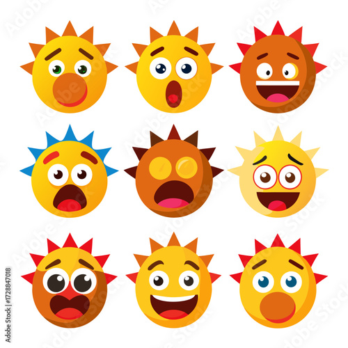 Collection of sun emojis showing various emotions and expressions