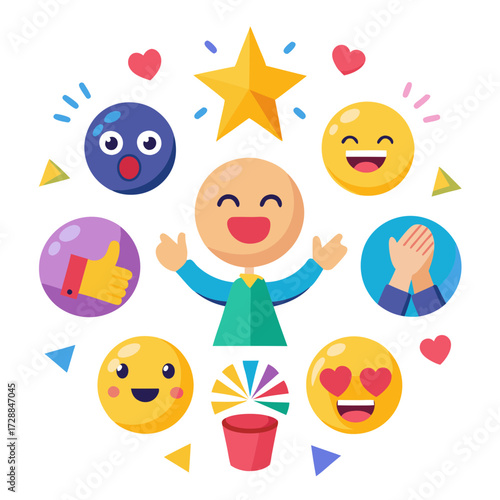 Celebration of success and happy emotions with colorful emojis