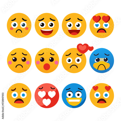Collection of expressive cartoon emoji faces with various emotions