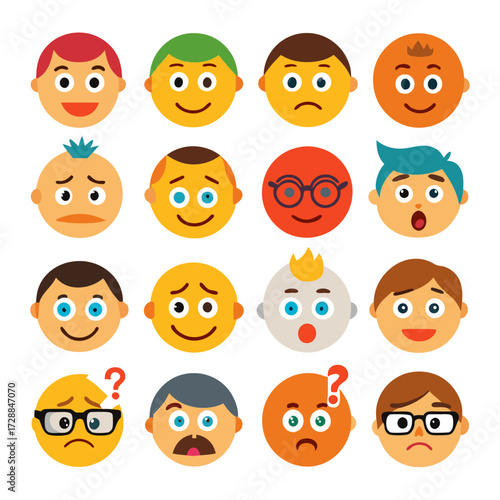 Assorted cartoon emoji faces showing different expressions and moods