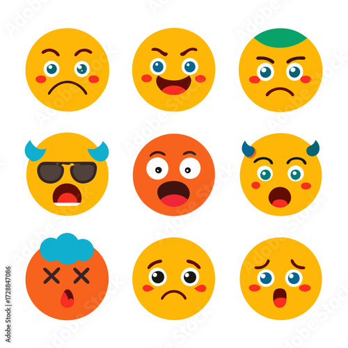 Variety of Colorful Emoji Faces Expressing Different Emotions