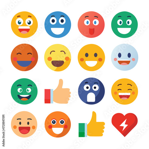 Diverse emoji collection expressing range of emotions with thumbs up
