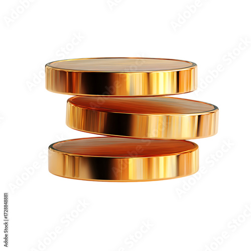 Stack of three shiny gold coins isolated