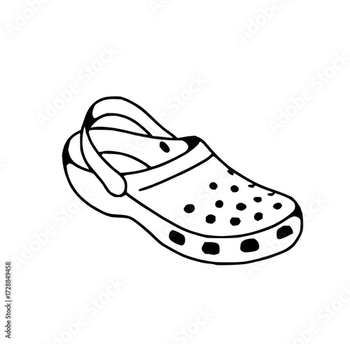 Trendy slip-on clog for casual summer days, promoting relaxation and comfortable style for fashion-forward individuals, originally a scalable vector graphic