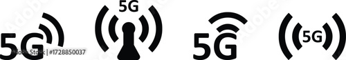 5G network icon set in simple flat vector style.