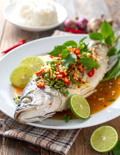 Fish dish with herbs and rice