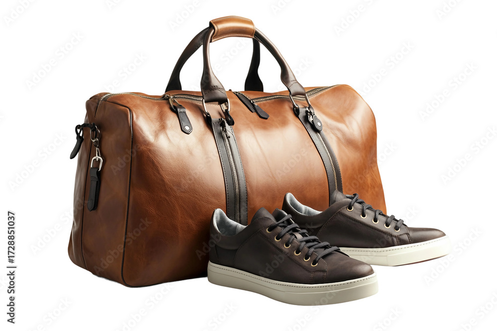 Naklejka premium Exclusive premium leather gym bag for stylish athletes isolated on transparent background