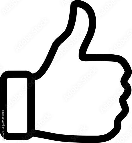 Bold outline of a thumbs up symbol conveying approval, agreement, and positive feedback in a clear, modern graphic style