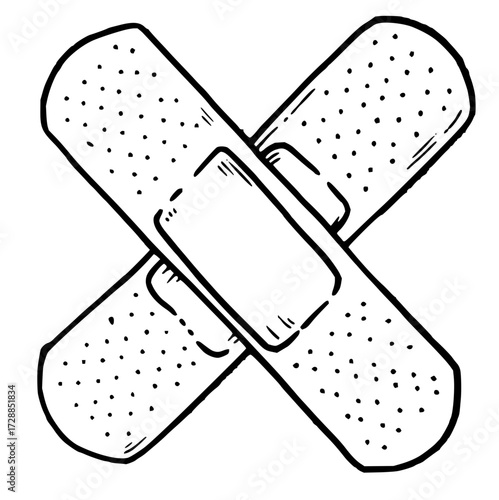 Two crossed bandages offer quick relief and healing, symbolizing care and recovery in a simple, clean design perfect for medical themes.