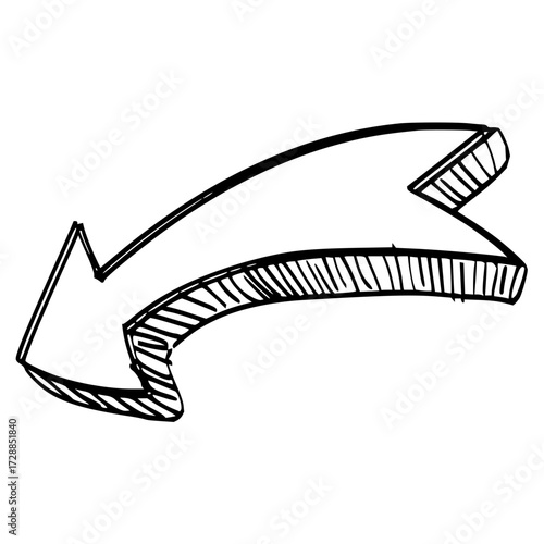 Dynamic hand drawn arrow pointing left signifying direction change progress and forward momentum for creative projects and business