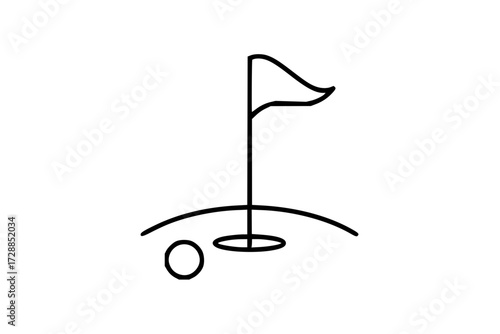Iconic golf hole and flag symbol, a clean and modern representation of the sport's essential elements for dynamic design projects.