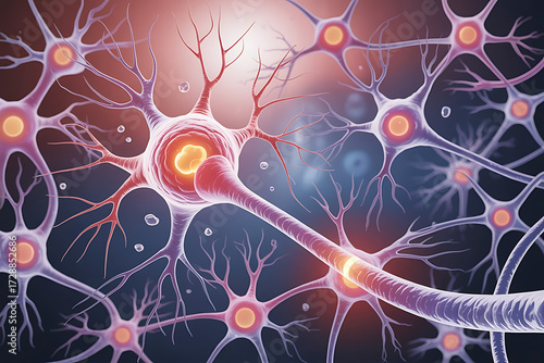 Neurons in dementia, conceptual illustration. Destruction of neurons and neuronal networks.