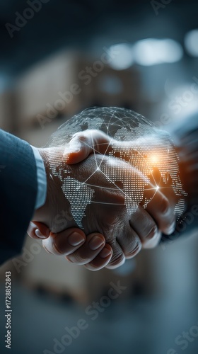 Business Partnership and Global Cooperation with Digital World Concept