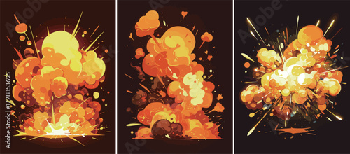 Bright and energetic illustrations show colorful explosions bursting with vivid colors and dynamic swirling shapes. The artwork captures movement and intensity.