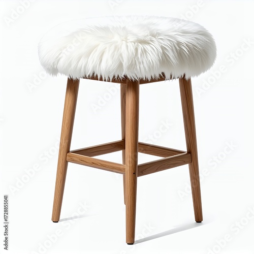 Elegant stool with plush faux fur seating adding a touch of sophistication and comfort white background