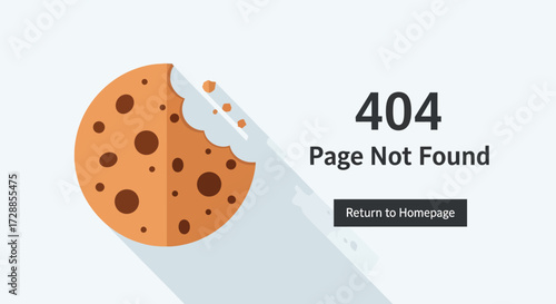 A stylized illustration of a bitten cookie next to a 404 Page Not Found error message, with a button to return to the homepage.