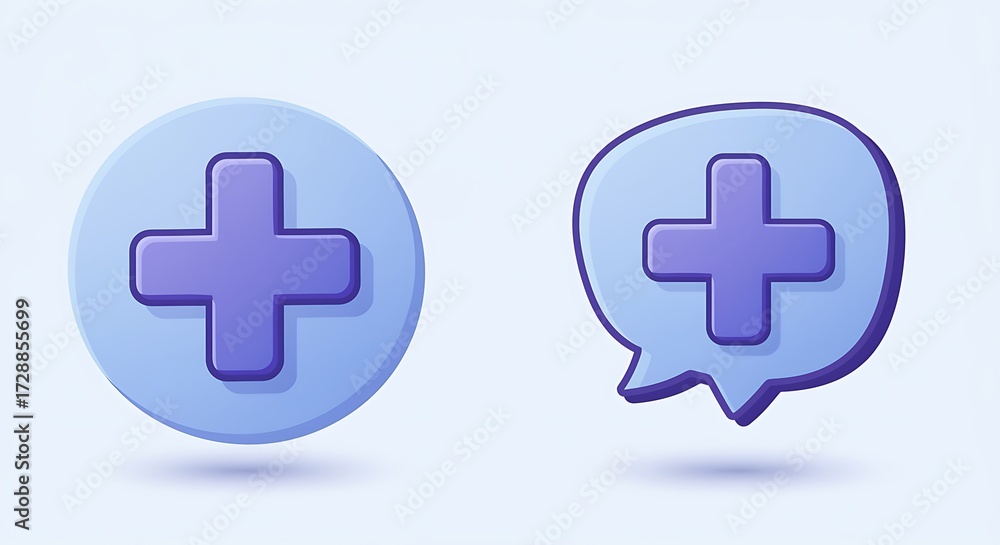 Obraz premium Medical Plus Signs in Blue Circle and Speech Bubble Design Representing Healthcare and Support Services