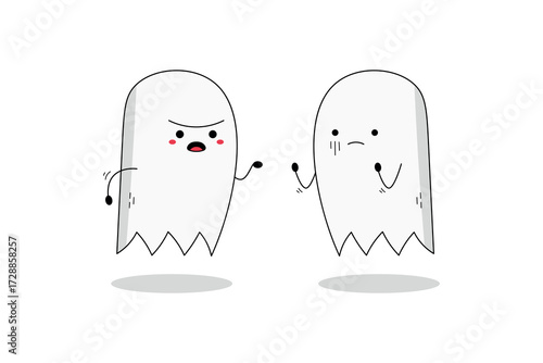 Cute ghost cartoon character arguing doodle