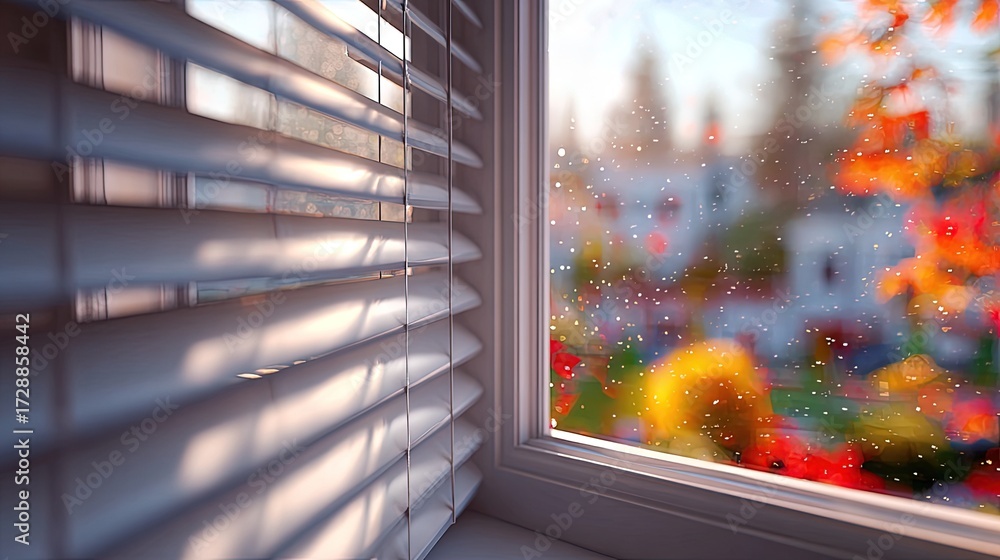 Obraz premium Autumn Day View Through Window With Blinds