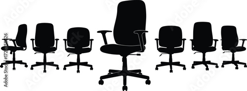 chair, office, seat, furniture, workplace, silhouette, vector, design, equipment, business, corporate, comfort, modern, interior, object, illustration, icon, symbol, hierarchy, arrangement,