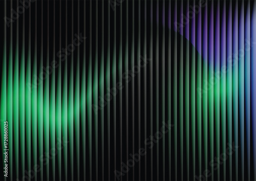 Abstract stereo sound wave background, green and blue vertical lines. Digital vector abstract gradient background with a futuristic glowing light and 3D illusion effect.