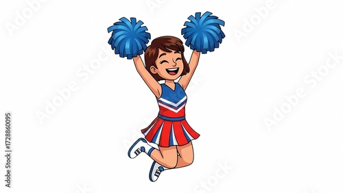 Cheerleader jumping with pom poms illustration vector graphic design for sports and school activities on transparent background