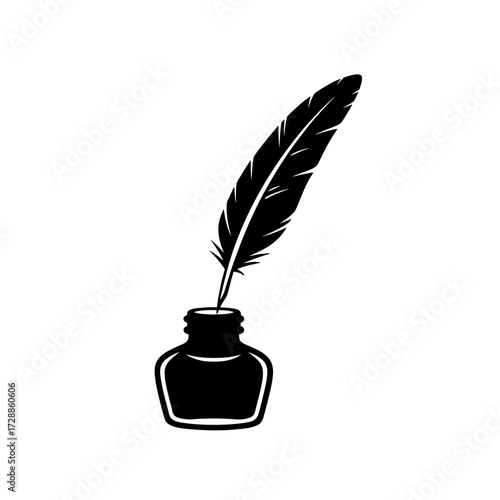 Elegant quill pen dipped in inkwell evoking classic writing, literature, and artistic expression for timeless communication and creative projects