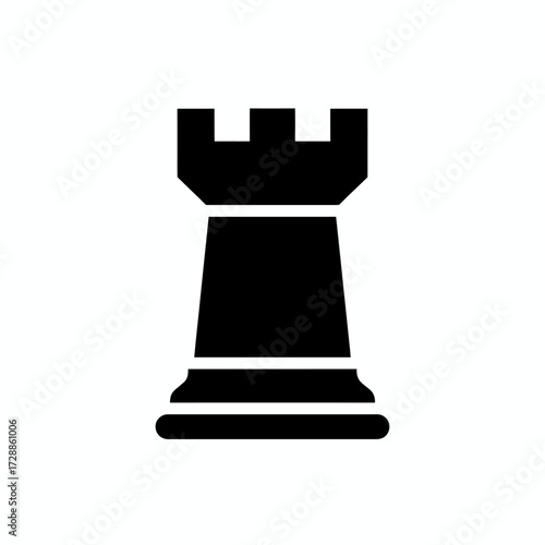 Striking black chess rook silhouette conveys strategic thinking, strong defense, and tactical advantage for game design, business planning, or educational content.