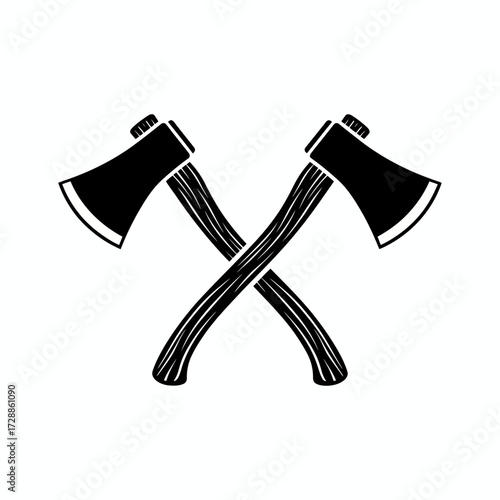 Bold crossed axes emblem symbol conveying strength, heritage, and outdoor adventure for branding, logos, and design projects seeking a rustic, powerful aesthetic.