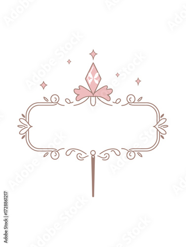 This design features a whimsical frame adorned with a magic wand and sparkling stars. Ideal for adding a touch of enchantment to invitations or artwork.