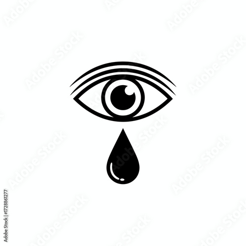 Symbolic black eye graphic with a single falling tear conveying sadness, empathy, or profound emotion for impactful visual storytelling and design projects.