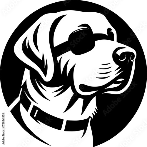 Confident Canine: A stylish monochrome portrayal of a dog, exuding an aura of cool sophistication with sunglasses and a determined gaze. 