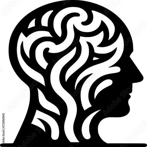 Brain Silhouette: An abstract illustration of a human head with intricate brain patterns, symbolizing intelligence, creativity, and the complex workings of the mind.