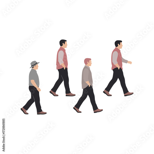 Diverse group of men walking together casual outdoor scene isolated on vector