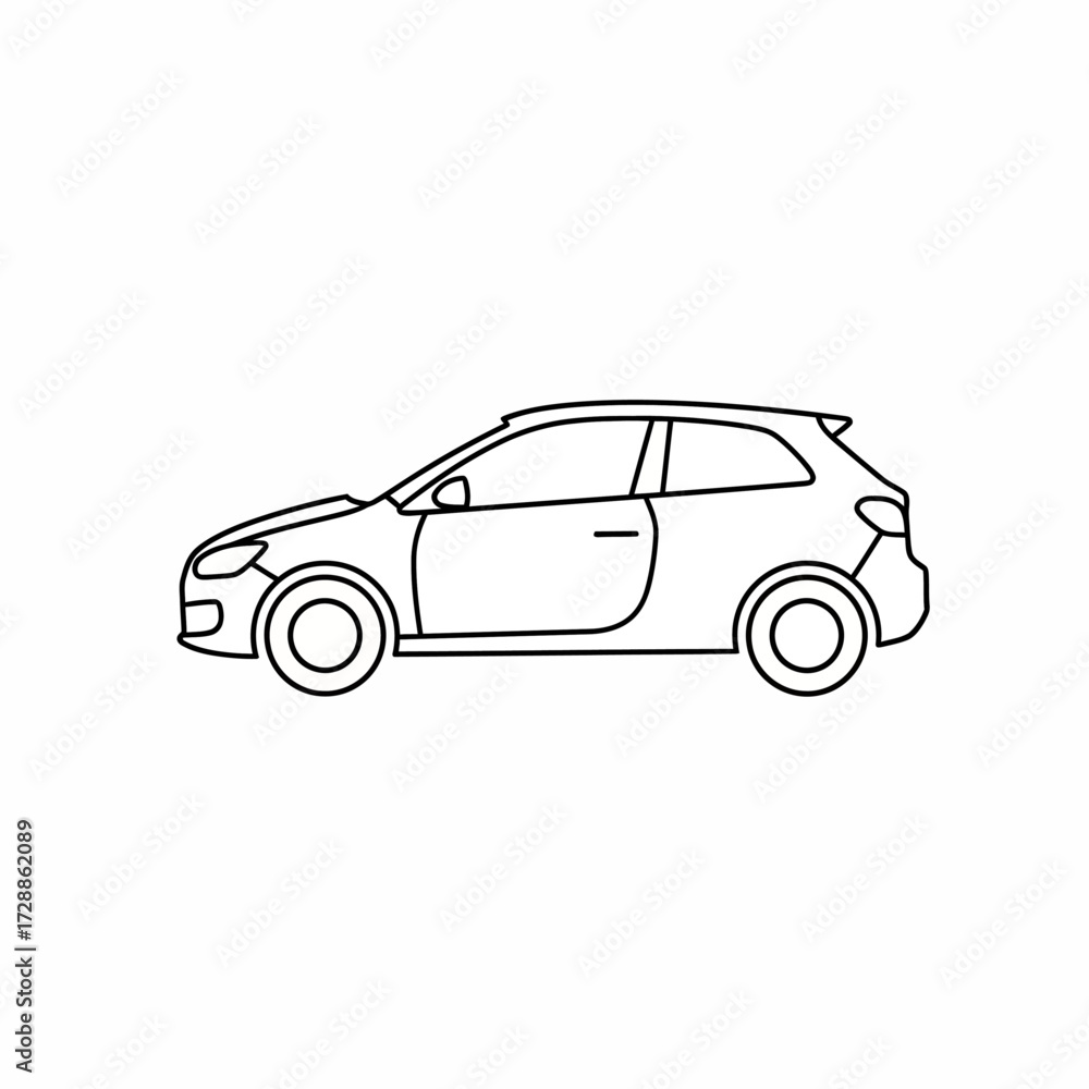 Fototapeta premium Sleek modern hatchback car outline, perfect for automotive design concepts, urban transport visualization, and clean branding projects seeking a minimalist aesthetic.