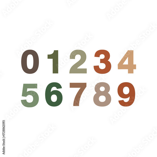 Colorful textured numbers from zero to nine set for counting and design vector