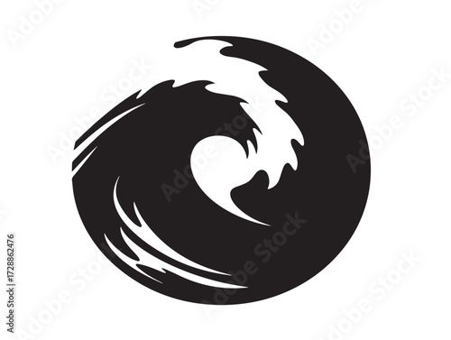 Ocean silhouette icon vector illustration solid black marine life and waves