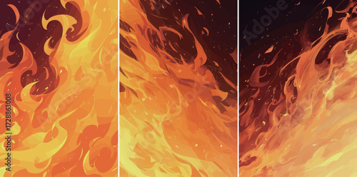 Bright, colorful flames swirl and flicker, creating a dramatic and dynamic display of fire in warm colors. The movement evokes both energy and warmth.