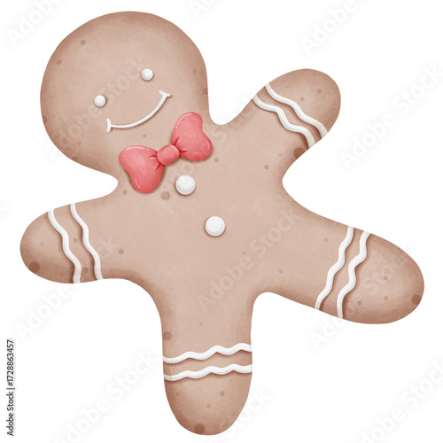 Christmas gingerbread man cookie watercolor illustration