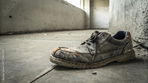 There is a dirty shoe on the floor.