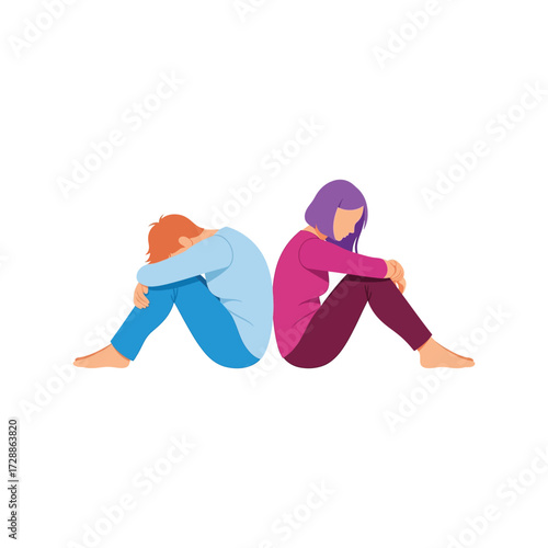 Sad couple sitting back to back feeling lonely and isolated vector
