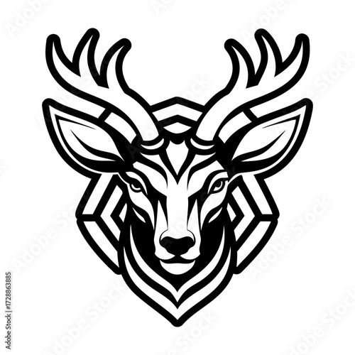 A glyph style icon of an antelope logo